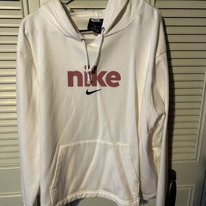 Nike White Hoodie with Pink Logo